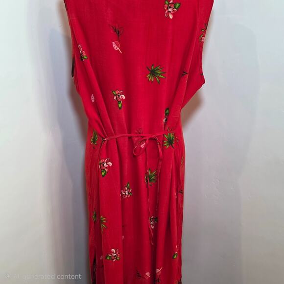 Jane Ashley Red Hawaiian Tropical Floral Maxi Dress Size 2X  Jungle Safari Beach - Picture 6 of 8